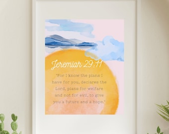 For I know the plans I have for you, Jeremiah 29:11, Scripture Art, Bible Verse Printable, Christian Gift, Home Decor, Kids Room Decor
