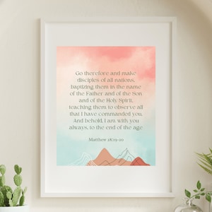 Go therefore and make disciples, Matthew 28:19-20, Scripture Art, Bible Verse Printable, Christian Gift, Home Decor, Bible Quote, Wall Art