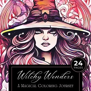 Witchy Coloring Book, adult coloring page, fantasy coloring, grayscale adventures, grayscale coloring, halloween coloring, halloween gift