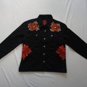 Traditional Mexican Floral Bird Design Denim/Jean Jacket Size Medium Adult