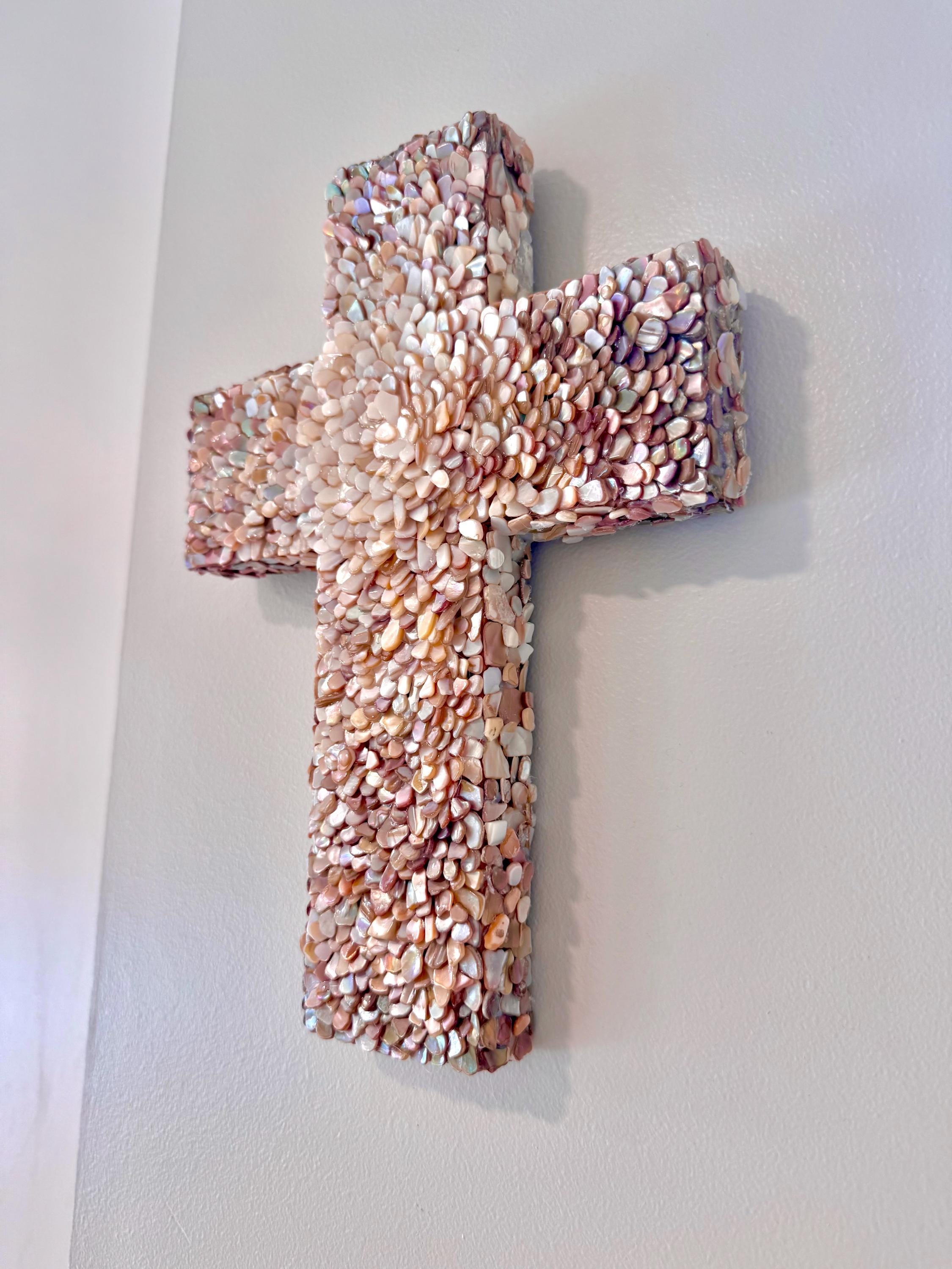 Easter Seashells Handmade Seashell Cross, Large Mahogany Wood Coastal Gift Easter Decor ...