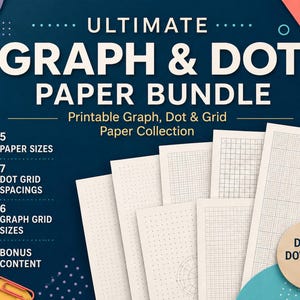 Può includere: Un pacchetto digitale di carta millimetrata e puntinata stampabile con il testo ULTIMATE GRAPH & DOT PAPER BUNDLE. La collezione include 5 formati di carta, 7 spaziature a punti, 6 dimensioni di griglia e contenuti bonus su sfondo blu.