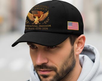 Custom Name Eagle American Flag 1776-2026 Baseball Hat, 250 Years USA Embroidery Cap, Patriotic Anniversary Classic Cap, USA Milestone Hat