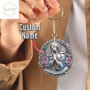 Personalisiert Unsere Sie sind für immer geschützt durch Mary Schlüsselbund, Jungfrau Maria Schlüsselbund, religiöses Schlüsselbund Geschenk, Geschenke an christlichen Schlüsselbund