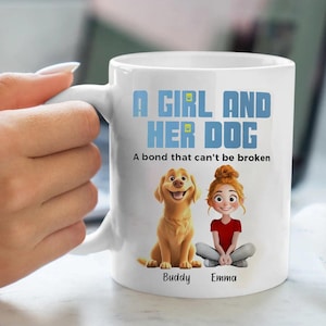 Personalized A Girl & Her Dogs Has Unbreakable Bond Mug, Dog Mom Mug, Dog Cartoon Style Mug, Gift For Dog Lovers, Dog Mom, Loss Dog Mug