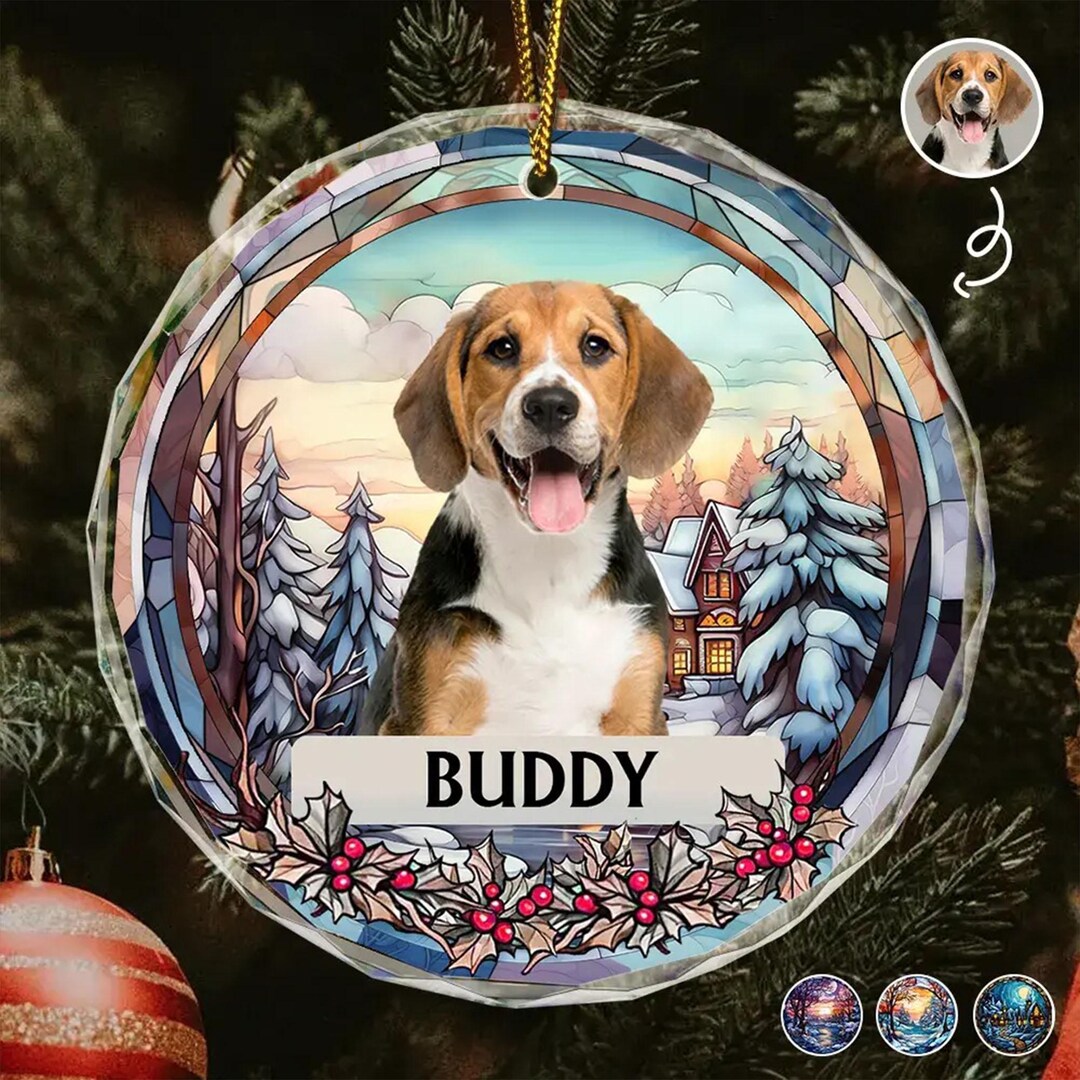 Personalized Memorial Photo Ornament, Custom Photo Portrait Dog Cat ...