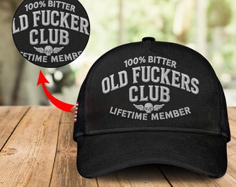 Old Fker Club Embroidered Trucker Hat, Funny Adult Humor Cap, Gag Gift for Dad and Grandpa, Vintage Mesh Hat for B-day and Retirement Laugh