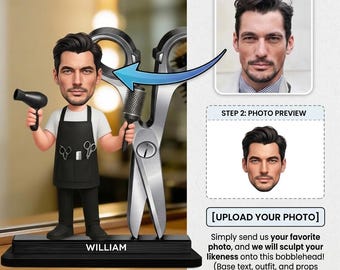 Placa acrílica personalizada con forma de cabezón de barbero, figura personalizada de peluquero con foto, regalo para barbero, regalo para estilista.