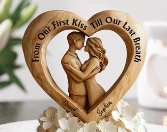 Custom From First Kiss To Everlasting Love Shaped Acrylic Plaque, Personalized Couple Gift, Romantic Anniversary Keepsake For Lovers