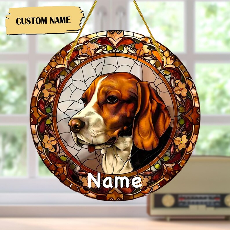 Custom Beagle Dog Round Acrylic Sign Window Hanging, Beagle Suncatcher ...