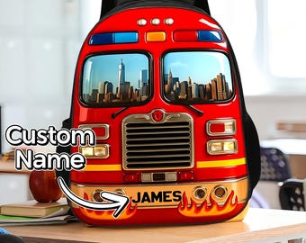 Personalized Firetruck Backpack, Custom Name Kids School Bag, Fire Engine Backpack, Boys Toddler Backpack, Back to School Gift