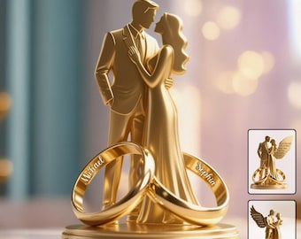 Personalized Wedding Couple Sculpture With Custom Rings, Romantic Anniversary Gift, Custom Names Engraved, Unique Wedding Keepsake Decor