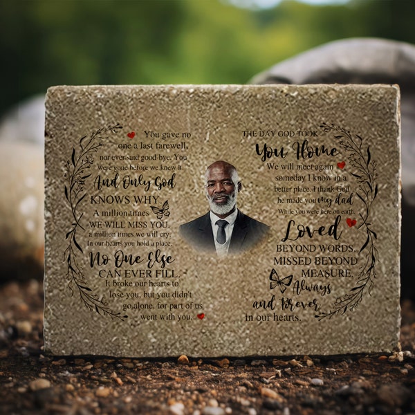 Customized Photo Laser Engraved Granite Headstone for Loved Ones, Father, Mother - Vintage Remembrance Stone for Home or Garden