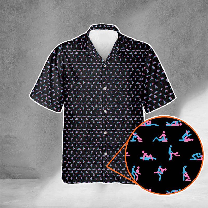 Sexual Positions Pattern Hawaiian Shirt, Man & Woman Stick People Hawaiian Shirt, Short Sleeve Shirt, Funny Gifts For Couple, Friends