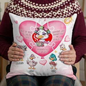 Coussin personnalisé côte à côte ou à des kilomètres l'un de l'autre, la mère et la fille seront toujours reliées par un coeur, oreiller longue distance pour la fête des mères
