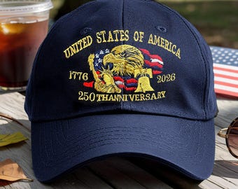 Personalized US 250th Anniversary Embroidery Sand Color Cap, Patriotic 1776-2026 Hat, American Flag Baseball Cap, Independence Day Cap Gifts