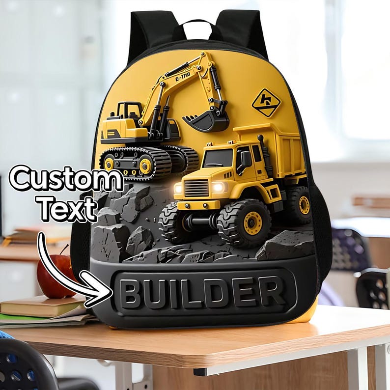 Custom Kids Construction Backpack, Personalized School Bag With Name ...