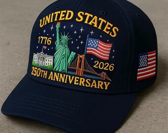 Custom USA 250 Years Anniversary Embroidery Hat, 1776 to 2026 Patriotic Baseball Cap, Veterans Day Hat, 1775-2025 Military Navy Cap