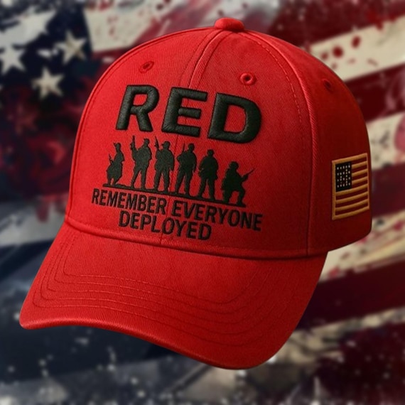 Red Friday Hat for Veterans, Remember Everyone Deployed Patriotic Cap, US Military Appreciation Printed Casual Trucker Hat, Gift For Dad
