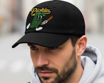 Pickles Baseball Embroidered Hat, Funny Embroidered Pickle Embroidered Cap, Vintage Style Dad Hat, Quirky Gift for Sports and Food Fans