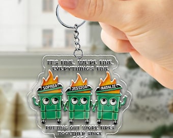 Llavero personalizado con el texto "Work Bestie Dumpster Fire", regalo para compañeros de trabajo, llavero divertido para el mejor amigo en el trabajo, llavero social para enfermeras, EMT y profesores
