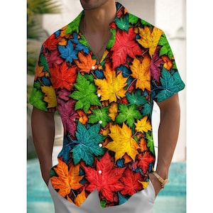 Ahornblatt Hawaiihemd , Waldahornblatt Hawaiihemden, Herren Herbst Thanksgiving Ahornblatt Hawaiihemden, Tropisches Hawaiihemd