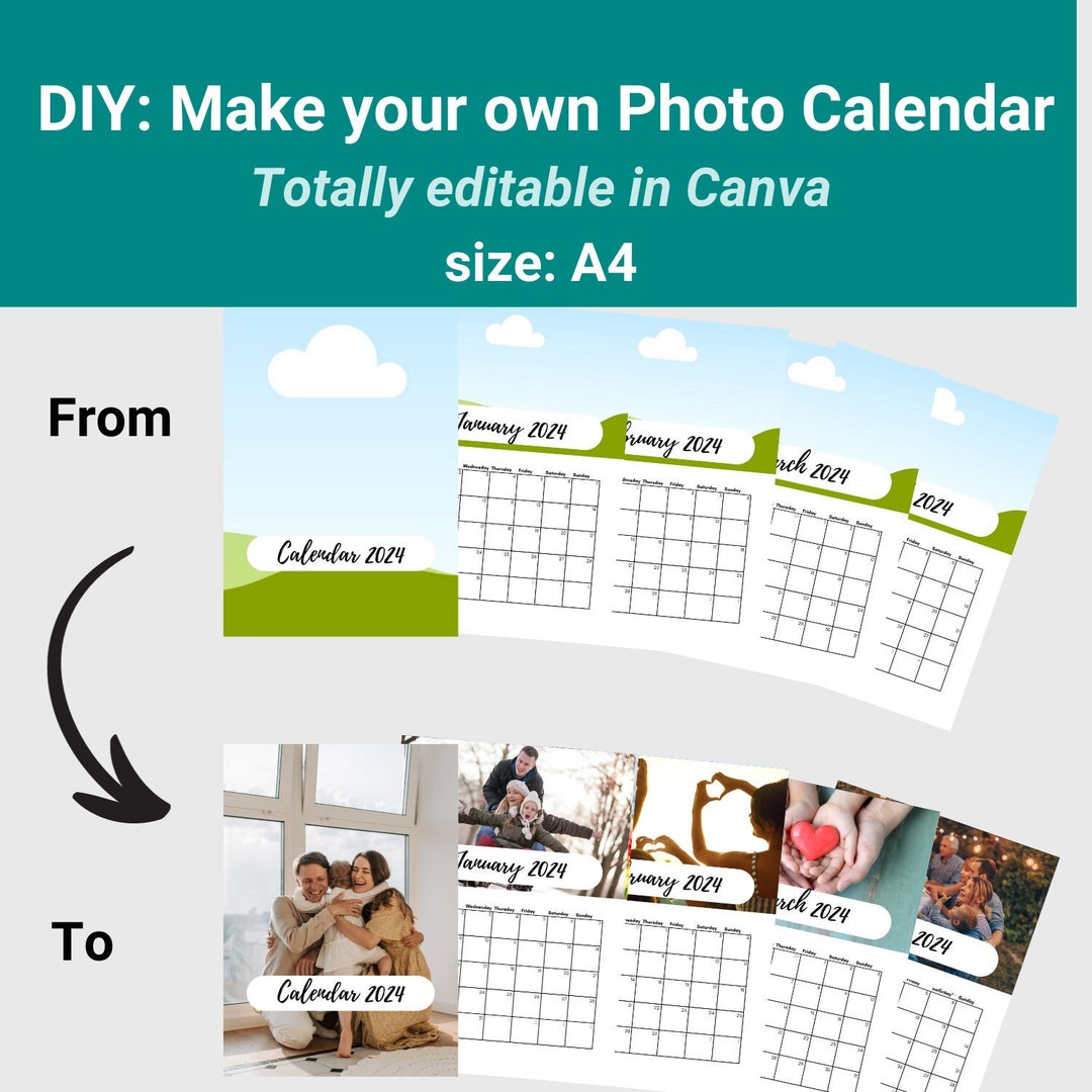 DIY Photo Calendar 2024 Template for Canva Family Calendar Manifitation