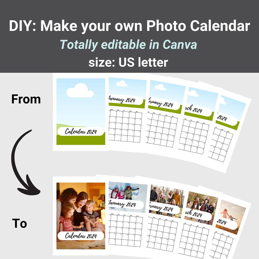 DIY Photo Calendar 2024 Template for Canva Family Calendar Manifitation