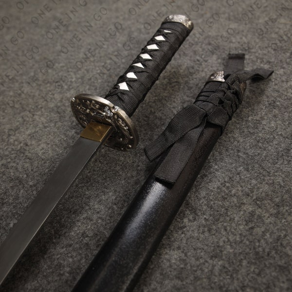 Katana cosplay fait main, épée de samouraï tranchante partielle, édition noire, dragon katana japonais, épée courte, meilleur cadeau pour lui, décoration murale