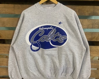 Indianapolis Colts NFL Football Crewneck Sweatshirt Printed Spell Out Indianapolis Colts NFL Sweater Pullover Grey Color Size L