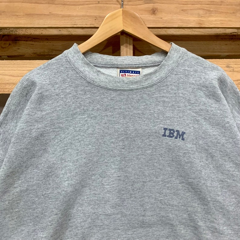 Vintage IBM Graphic Hanes Crewneck Sweatshirt Jumper Pullover Sweater Grey Colour Size Fits Large XLarge image 2