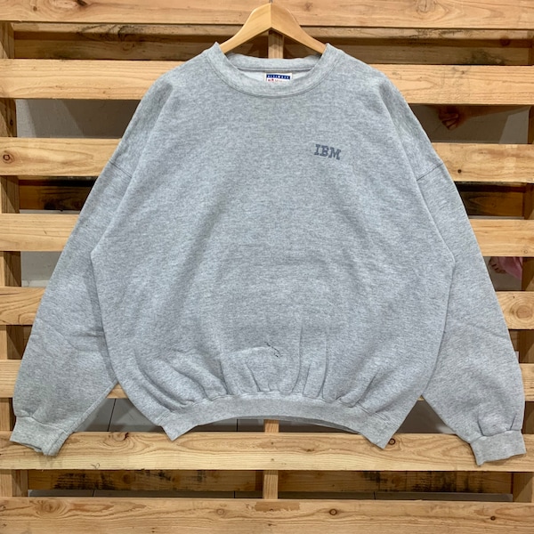 Vintage IBM gráfico Hanes Crewneck sudadera jumper suéter gris color tamaño se adapta grande XLarge