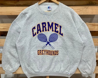 Vintage Carmel Greyhounds Tennis Russell Sweatshirt Crewneck Sweater Jumper Pullover Print Logo Grey Size XL