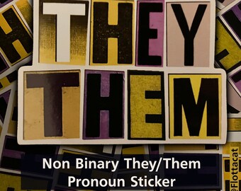 They/Them Collage Effect Pronoun Vinyl Stickers NonBinary