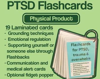 Coping technique flashcards for PTSD, Trauma and overwhelm. Neurodivergent friendly. High quality physical product and optional fidget toy.