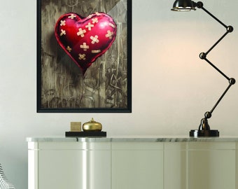 Banksy Heart Balloon Art Wall Poster - Funny Street Graffiti Room Artwork Decor Posters Print - Home Bedroom Kitchen Large Bansky Prints