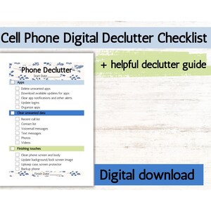 Op de afbeelding: Een afdrukbare checklist voor het opruimen van een mobiele telefoon. De checklist is onderverdeeld in drie secties: Apps, Onnodige gegevens wissen en Laatste hand. Elke sectie bevat een lijst met taken die moeten worden uitgevoerd, zoals het verwijderen van ongewenste apps, het wissen van recente oproeplijsten en het schoonmaken van het telefoonscherm.