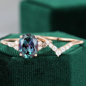 Alexandrit Ring Roségold Verlobungsring Hochzeitsring Hochzeitsset Ring Vintage Ring Stapelring Versprechen Ring Geschenk für sie