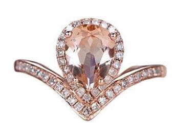 Pear Morganite Ring: Rose Gold Art Deco Engagement Ring