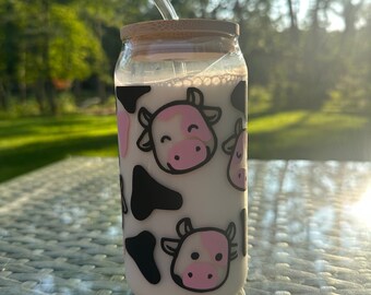 Funny Cow “Sarcasm” Frosted Glass Tumbler w/Bamboo Lid & Straw