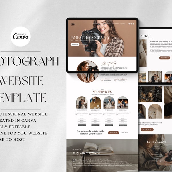 Photography Website Template, Canva Website for Photographer, Landing Page Template, Wedding Photographer Site, Photography One Page Website