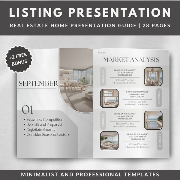 Real estate listing presentation package, Listing presentation for real estate agent, real estate listing marketing plan, Pre listing Canva