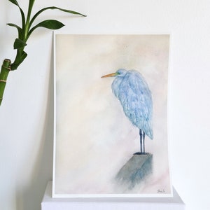 Misty Silberreiher Art Print, Original Gemälde für Haus und Büro Dekor, Geschenkidee für Familie und Freunde, Einsamkeit Natur Inspiration