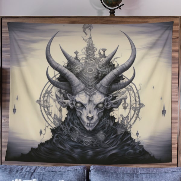Gothic Occult Wall Art Tapestry, Demon Abomination Wall Hanging Decor, Unholy Cult Graphic Print Design, Satanic Dark Horror Textile