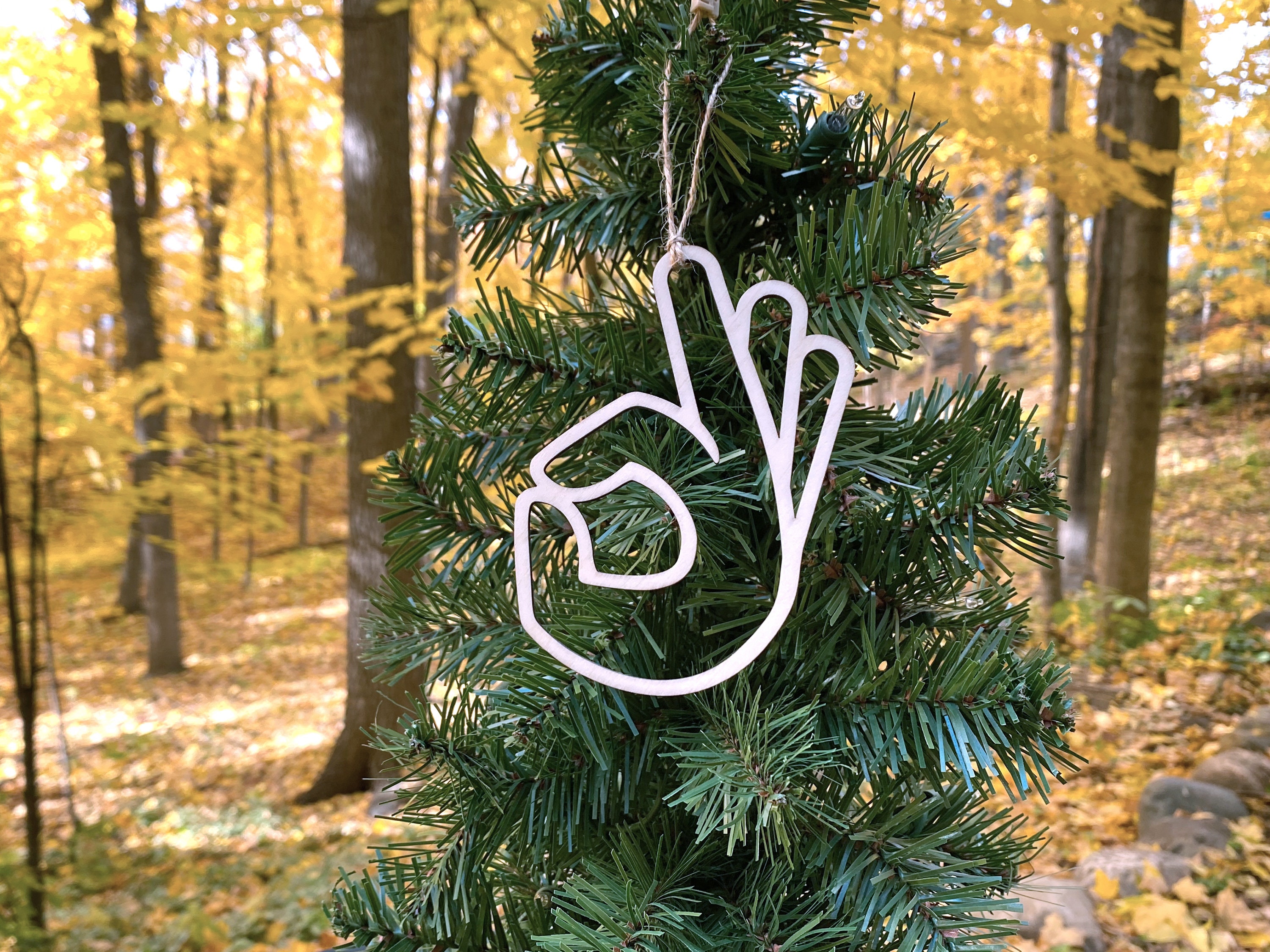 Ok Sign Language Hand - Cedar Ornament Ok Sign Language Hand - Cedar Ornament