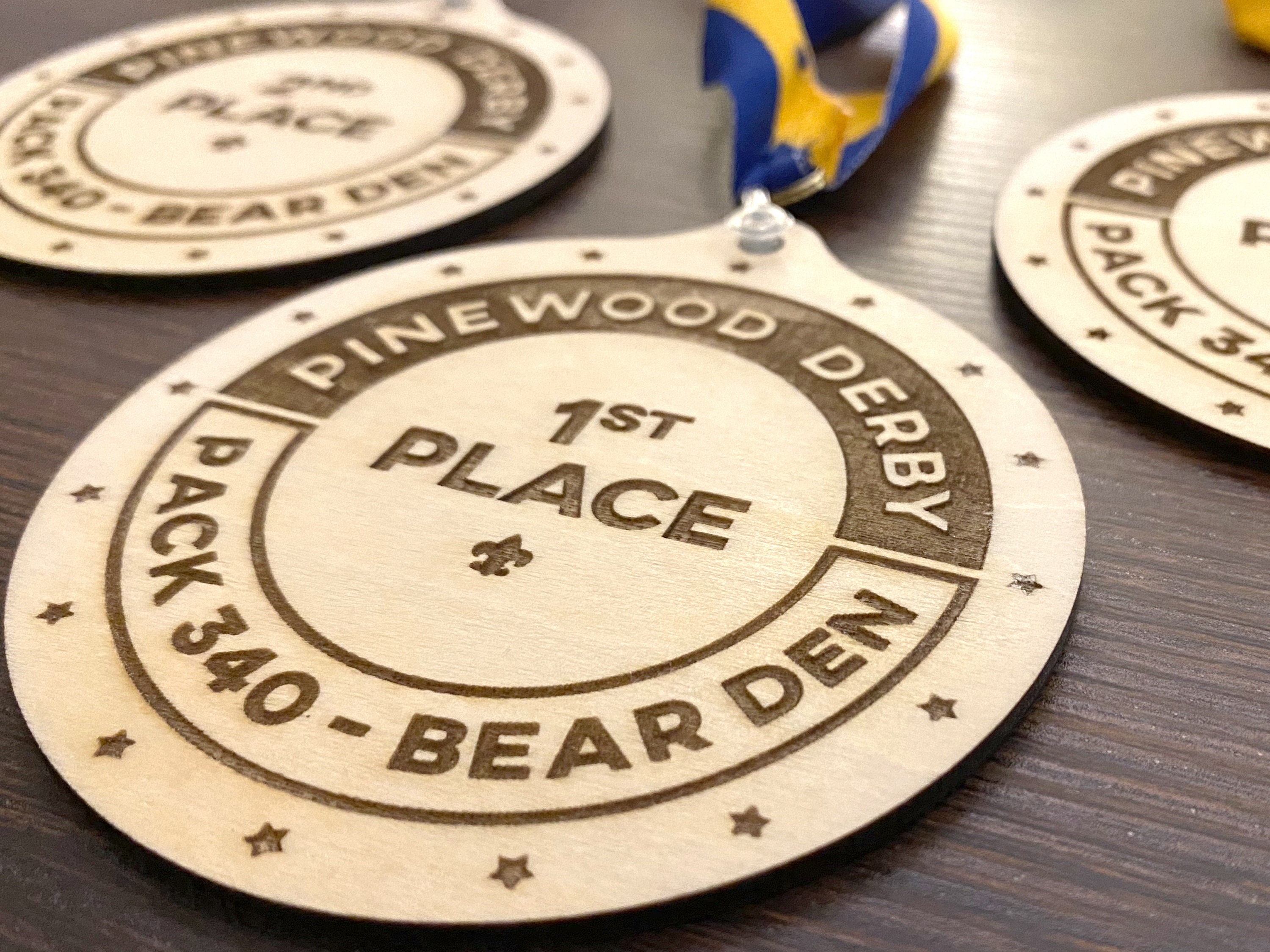 Pinewood Derby Medals Set of 3 Lasercut Laserengraved Personalized