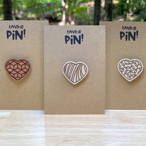 Cute Heart Pins - Laser Engraved Wooden Pins