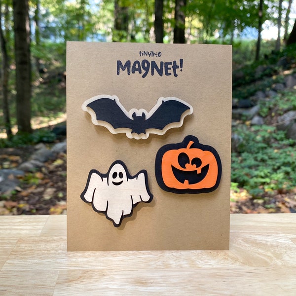 Halloween Magnet Bundle: Bat, Ghost, and Jack-O-Lantern -  Laser-Cut Halloween Wood  Magnets