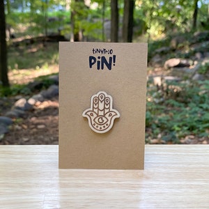 Hamsa Wooden Pin - Laser Engraved Wooden Pins