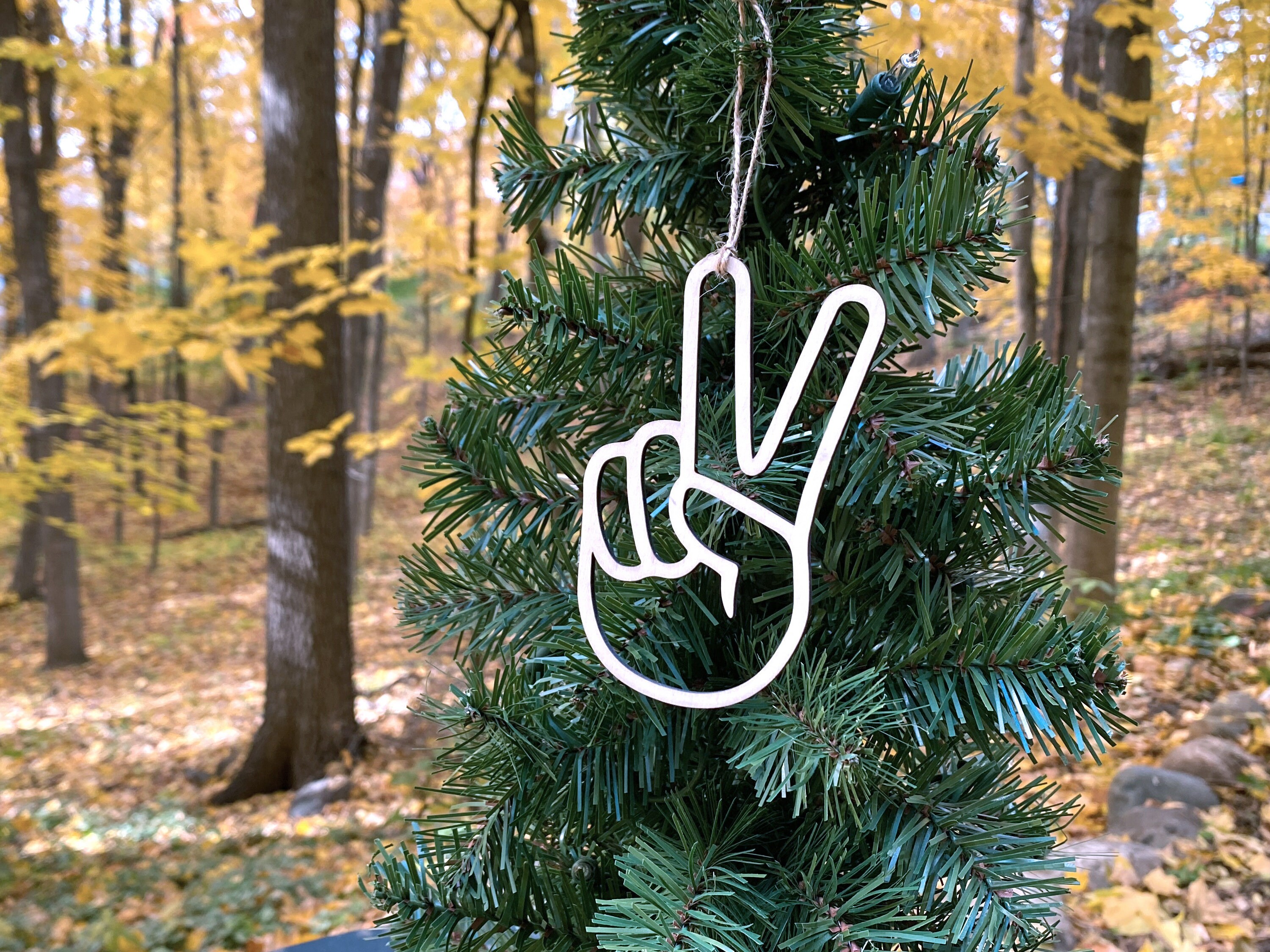 Peace Hand Sign Ornament - Laser-Cut Wood Peace Hand Sign Ornament
